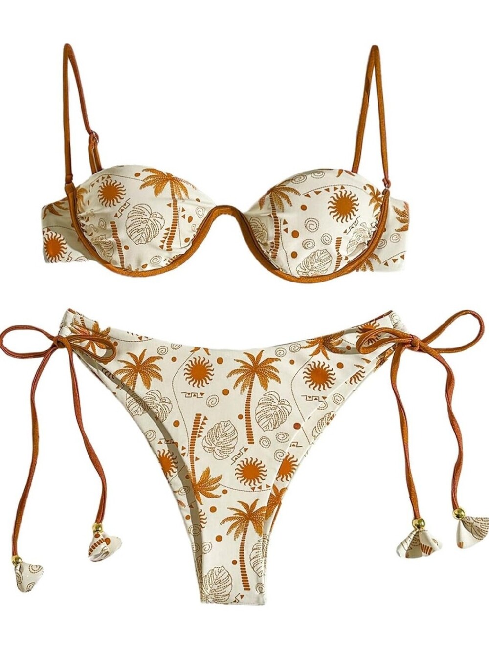 Women's 2 Piece Tropical Underwire Bathing Suit Spaghetti Strap Push Up Sz M